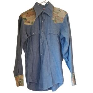 Levis M Blue Western Shirt Rodeo Rockabilly Vintage Cowboy Western Cottage USA